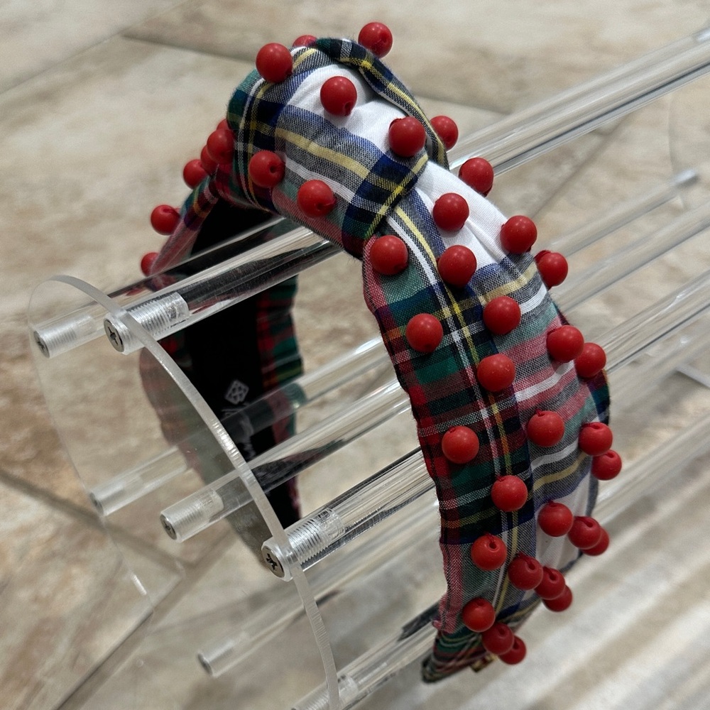 Brianna Cannon Plaid Headband with Red Beads